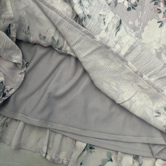 American Rag Floral Printed Ruffle Trim Wrap Dress Gray Mini Floral V-Neck Small - Picture 5 of 10